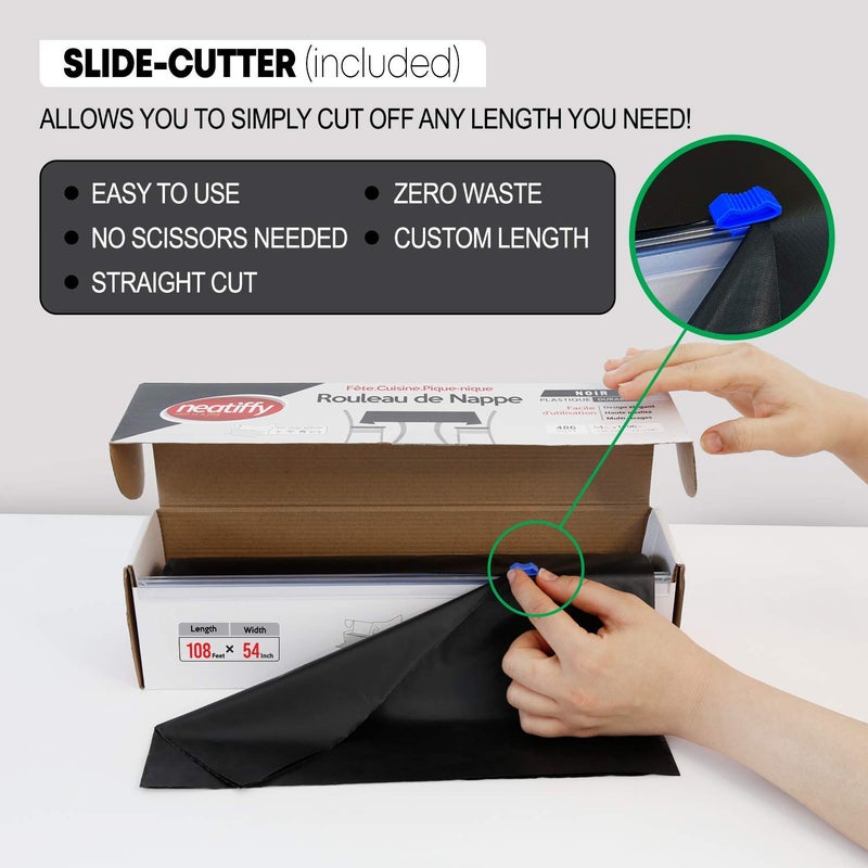 Neatiffy Disposable Plastic Table Cloth Roll | 54 in x 108 Ft Waterproof Tablecloth | Table Cover for Rectangle, Square, Round Oval Tables | Picnic, Party, Banquet, Birthdays, Weddings - Black - Image 3